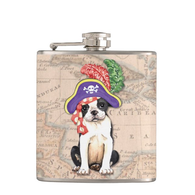 Boston Terrier Pirate Hip Flask (Front)