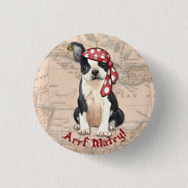 Boston Terrier Pirate Pinback Button (Front)