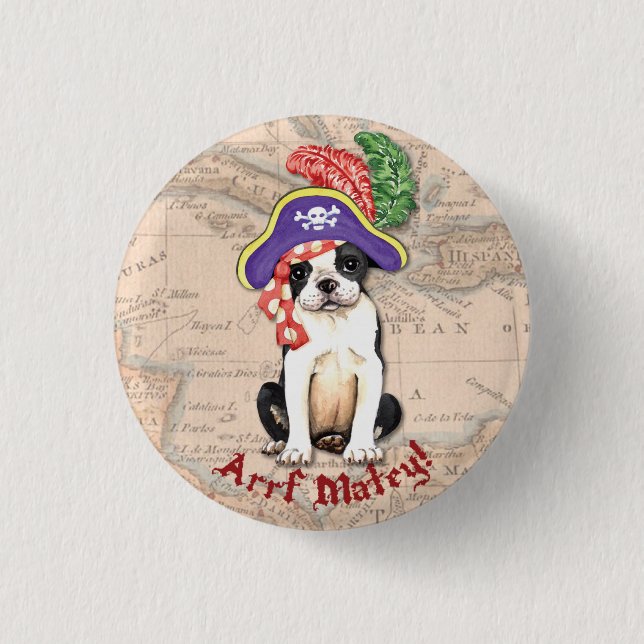 Boston Terrier Pirate Pinback Button (Front)