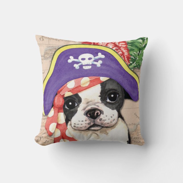 Boston Terrier Pirate Throw Pillow (Front)
