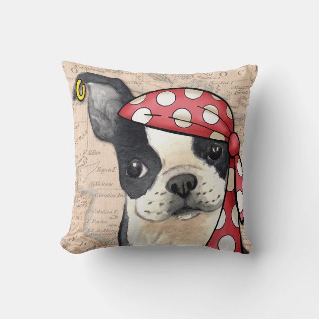 Boston Terrier Pirate Throw Pillow (Front)