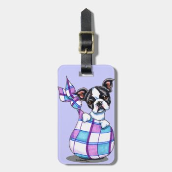 Boston Terrier Plaid Sack Puppy Luggage Tag by offleashart at Zazzle