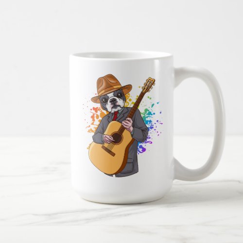 Boston Terrier Playing Acoustic Guitar Coffee Mug