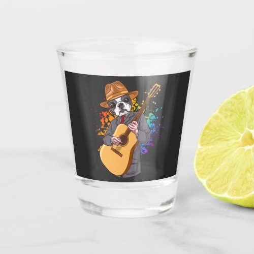 Boston Terrier Playing Acoustic Guitar Shot Glass