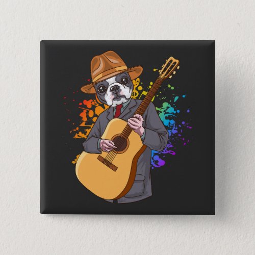 Boston Terrier Playing Acoustic Guitar Square Button