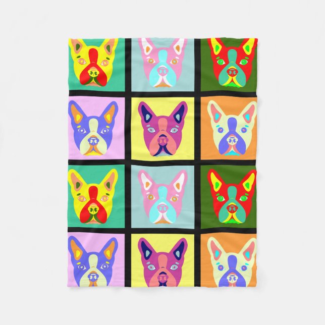 Boston Terrier Pop Art Fleece Blanket (Front)