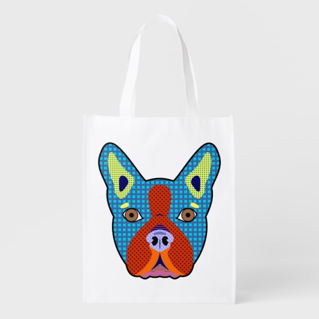 Boston Terrier Pop Art Grocery Bag (Front)