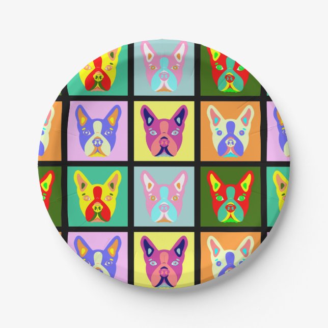 Boston Terrier Pop Art Paper Plates (Front)
