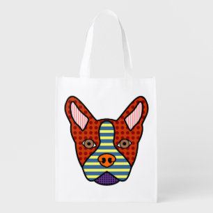 Boston Terrier Pop Art Reusable Grocery Bag
