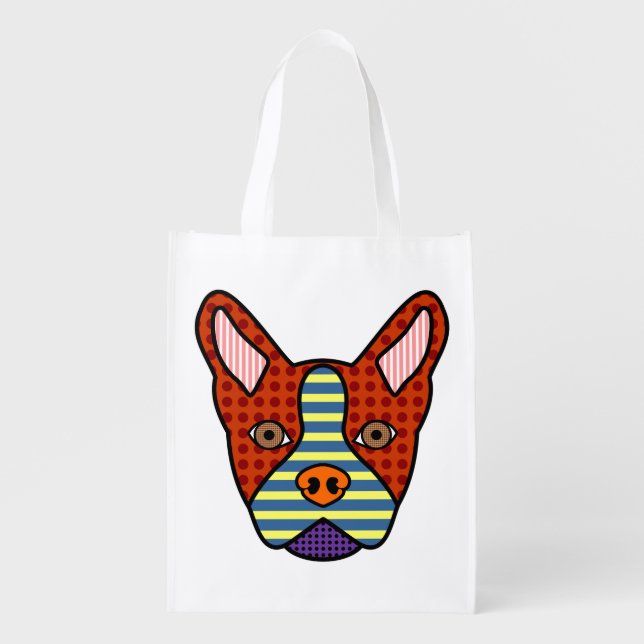 Boston Terrier Pop Art Reusable Grocery Bag (Front)