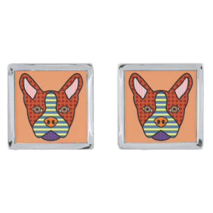Boston Terrier Pop Art Silver Cufflinks