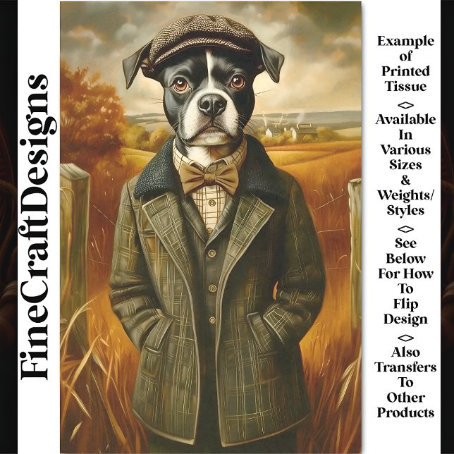 Boston Terrier Portrait In Landscape CG7 Decoupage Tissue Paper (Creator Uploaded)