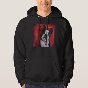 Boston Terrier Portrait On Red Background Hoodie