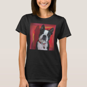Boston Terrier Portrait On Red Background T-Shirt