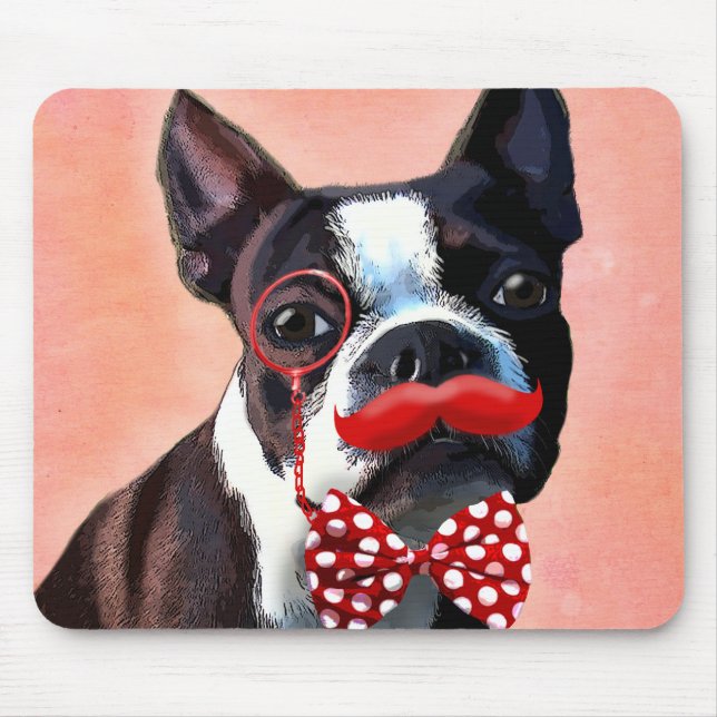 Boston Terrier Portrait with Red Bow Tie and 2 Mouse Pad (Front)