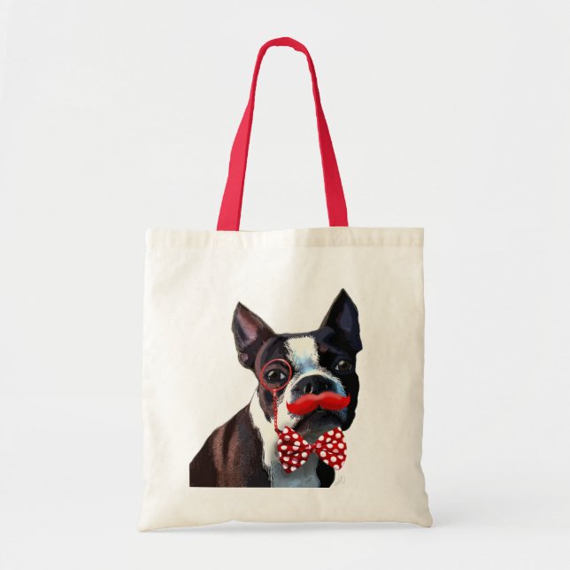 Boston Terrier Portrait with Red Bow Tie and 2 Tote Bag (Front)