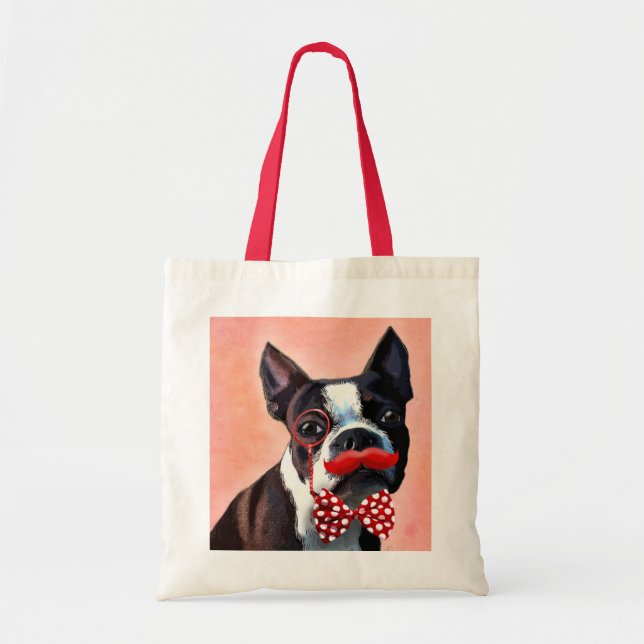 Boston Terrier Portrait with Red Bow Tie and 3 Tote Bag (Front)
