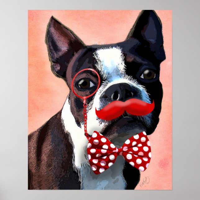Boston Terrier Portrait with Red Bow Tie Poster (Front)