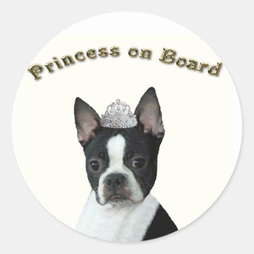 Boston Terrier  Princess on Board Classic Round Sticker