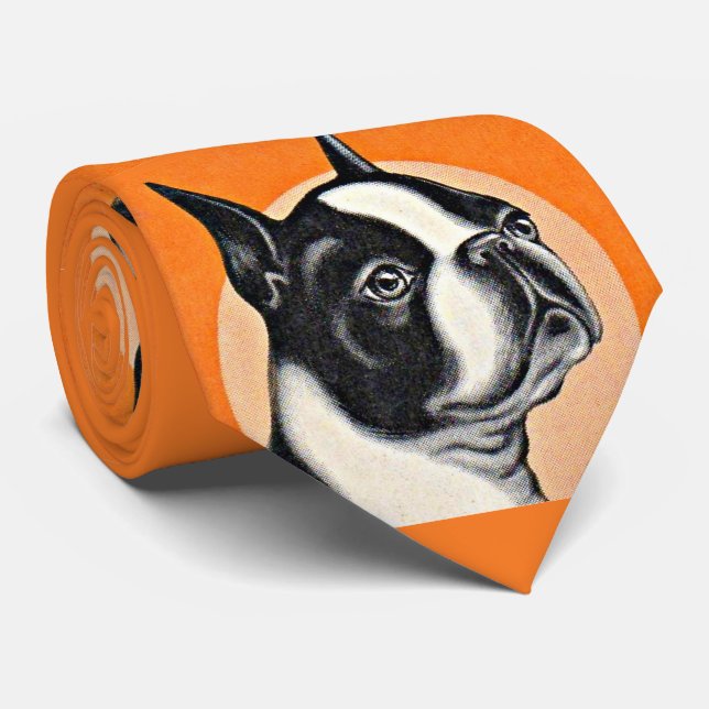 Boston terrier print  neck tie (Rolled)