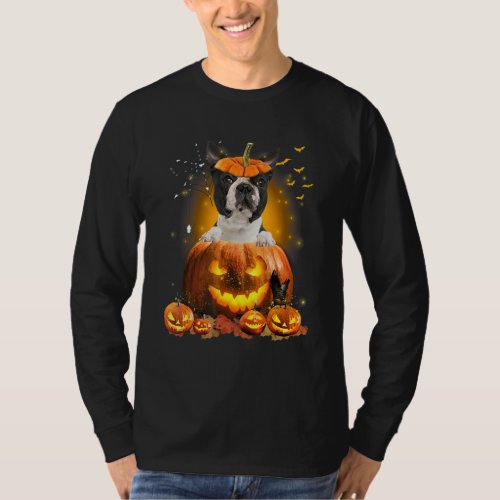 Boston Terrier Pumpkin   Cute Dog  Halloween T_Shirt