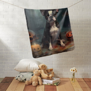 Boston Terrier Pumpkins Halloween Scary Baby Blanket