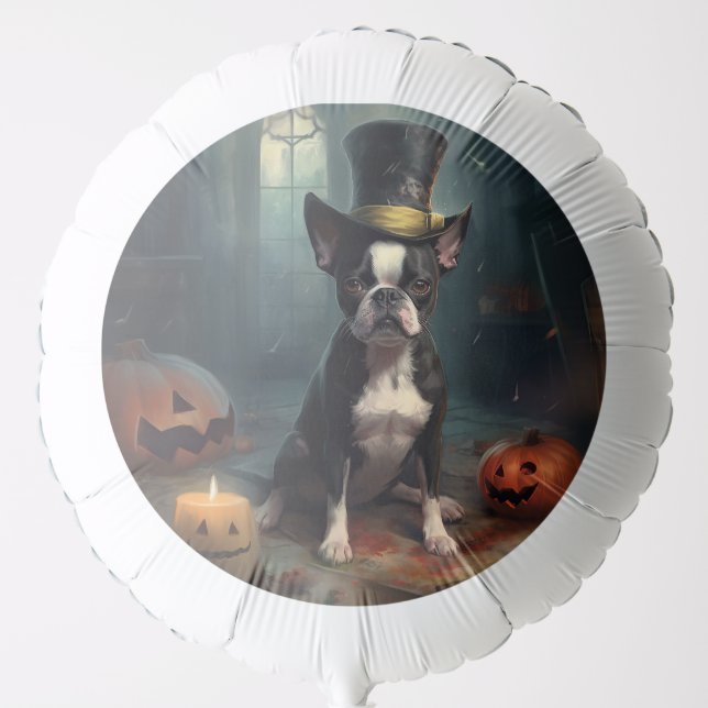 Boston Terrier Pumpkins Halloween Scary Balloon (Front)