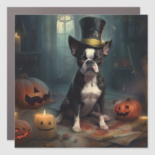 Boston Terrier Pumpkins Halloween Scary Car Magnet