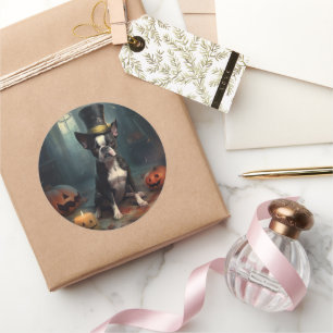 Boston Terrier Pumpkins Halloween Scary Classic Round Sticker