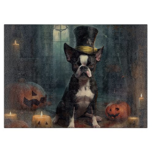 Boston Terrier Pumpkins Halloween Scary Cutting Board