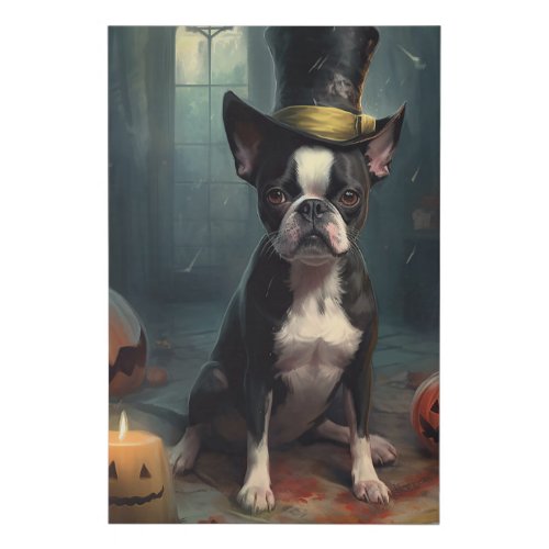 Boston Terrier Pumpkins Halloween Scary Faux Canvas Print