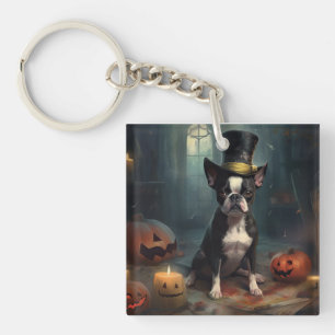 Boston Terrier Pumpkins Halloween Scary Keychain