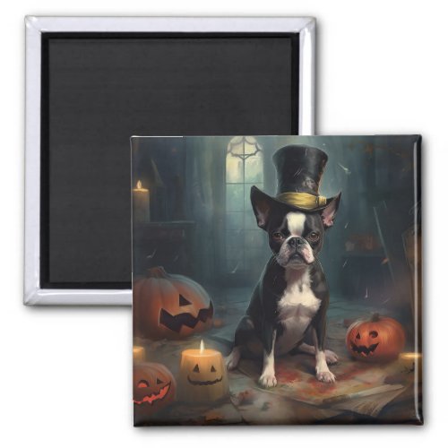 Boston Terrier Pumpkins Halloween Scary Magnet