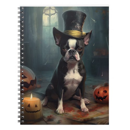 Boston Terrier Pumpkins Halloween Scary Notebook