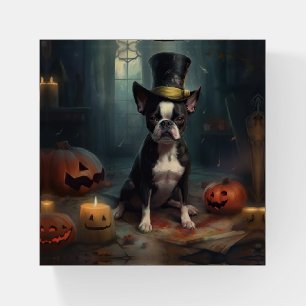 Boston Terrier Pumpkins Halloween Scary Paperweight