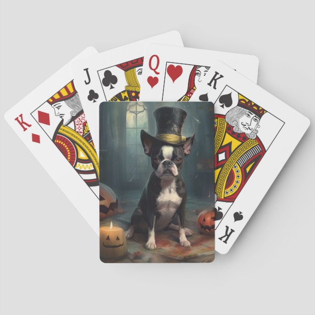 Boston Terrier Pumpkins Halloween Scary Poker Cards (Back)