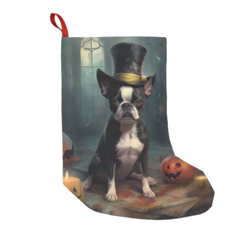 Boston Terrier Pumpkins Halloween Scary Small Christmas Stocking