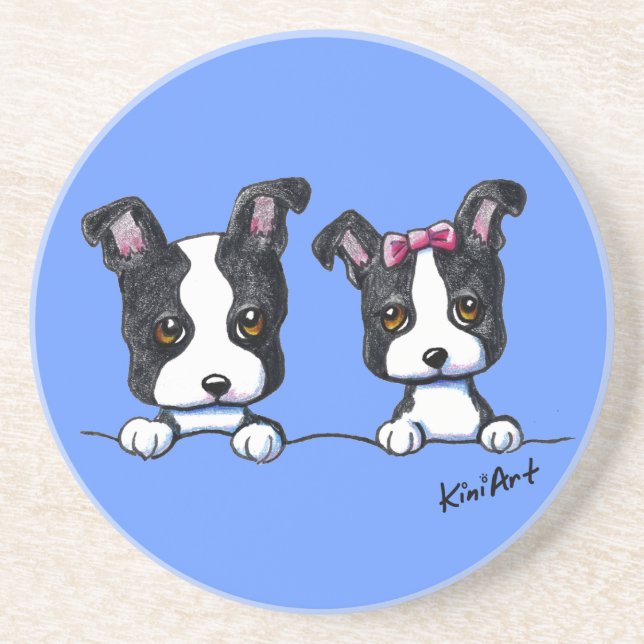 Boston Terrier Puppies Drink Coaster (Front)