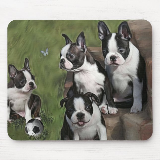 Boston Terrier Puppies Mouse Pad (Front)