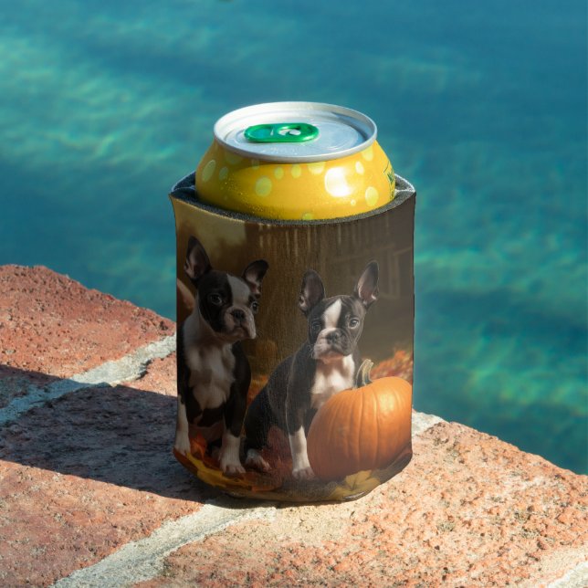 Boston Terrier Puppy Autumn Delight Pumpkin Can Cooler (In Situ Pool)