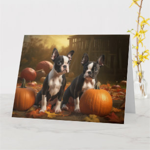 Boston Terrier Puppy Autumn Delight Pumpkin Card