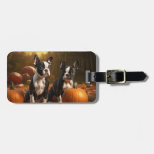 Boston Terrier Puppy Autumn Delight Pumpkin Luggage Tag