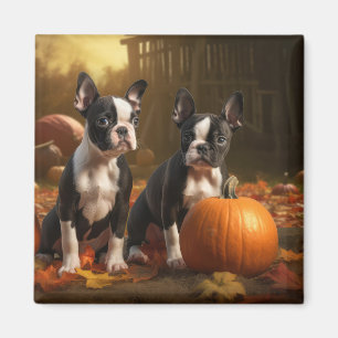 Boston Terrier Puppy Autumn Delight Pumpkin Magnet