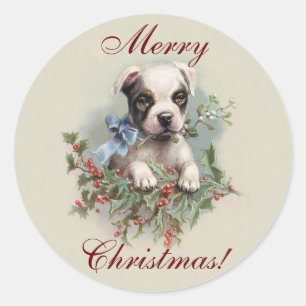 Boston Terrier Puppy - Cute Dog Christmas Holiday Classic Round Sticker