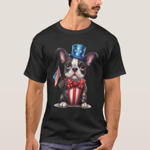 Boston Terrier Puppy dog holds his American Flag 4 T-Shirt