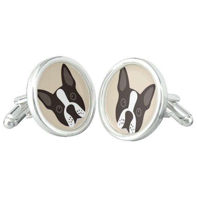 Boston Terrier Puppy Dog Love My Pet Cufflinks (Angled)