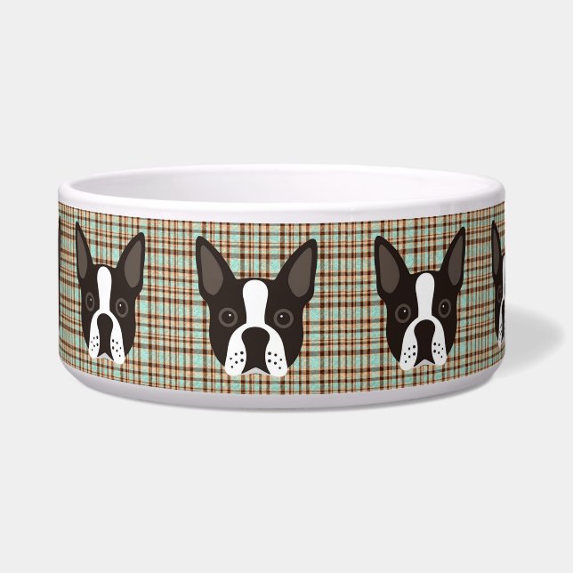 Boston Terrier Puppy Dog Tartan Plaid Bowl (Front)