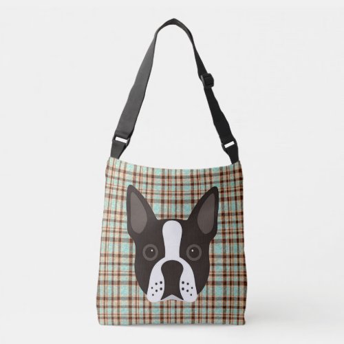 Boston Terrier Puppy Dog Tartan Plaid Crossbody Bag