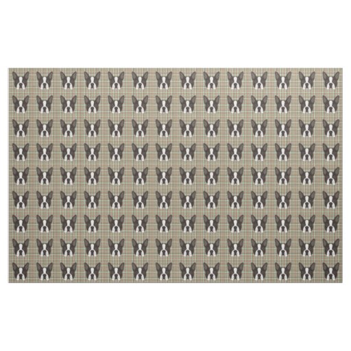 Boston Terrier Puppy Dog Tartan Plaid Fabric