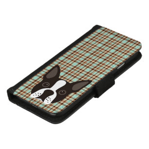 Boston Terrier Puppy Dog Tartan Plaid iPhone 8/7 Wallet Case